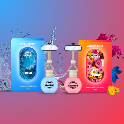 AroDrift Jasmine Rose, Ocean Breeze Car Freshener Diffuser Premium Hanging Car Perfume | Jasmine Rose, Ocean Breeze |Car Accessories | 15ML X 2 Bottle | 30 ML(2 x 15 ml)