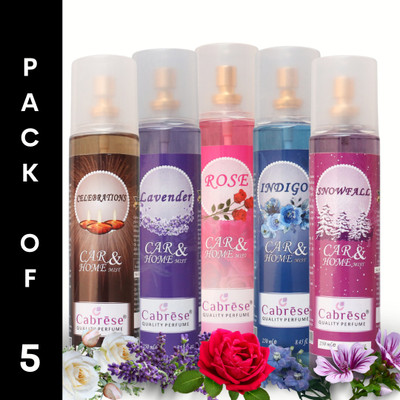 CABRESE Celebration, Lavender, Rose, Indigo, Snowfall Car Freshener Spray Premium Room And Air Freshener(5 x 50 ml)