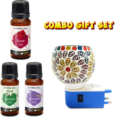 PeepalComm ComboPack-Gift Set-Newly Home Scented Plug In Electric Oil Burner Lamp With 45ml Aroma Oil, Diffuser Set Plug In Electric Oil Burner Lamp With 3 Oil Set 15ml Each ( Assorted Design Shipped As Per Availability )(1 Units)