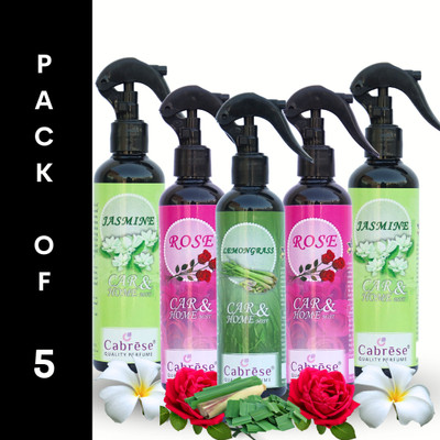 CABRESE Jasmine, Rose, Jasmine, Rose, Lemongrass Spray Black bottle packaging premium room freshener(5 x 250 ml)