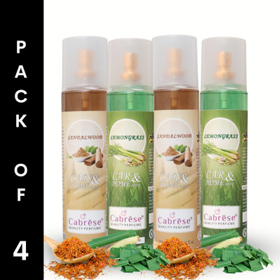 CABRESE SANDALWOOD, LEMONGRASS Car Freshener Spray PREMIUM ROOM FRESHENERS(4 x 250 ml)