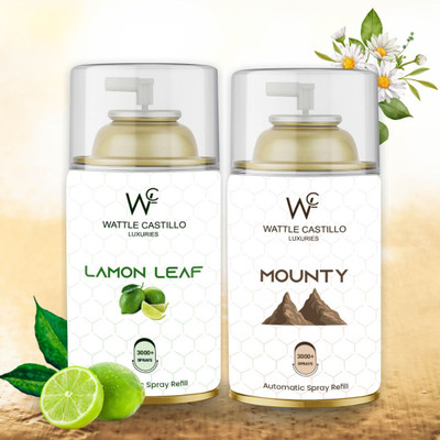 Wattle Castillo Luxuries Lemon Leaf Feel Lemon Tree Farm, And Mounty Imported Refill, Automatic Spray 300ml Air Freshener Refilled(2 x 265 ml)