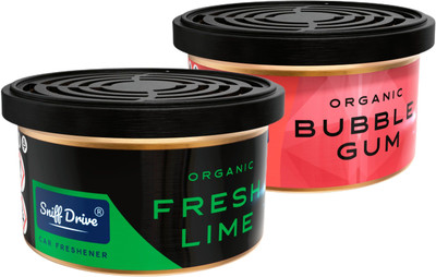 Sniff Drive Organic Combo - Fresh Lime & Bubble Gum Spill Proof Car Perfume Car Freshener Diffuser Set Organic Car Air Freshener(2 x 29 g)
