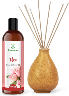 Asian Aura Rose Diffuser Set Brown Pot Reed Diffuser with Aroma Oil Rose Fragrance(100 ml)