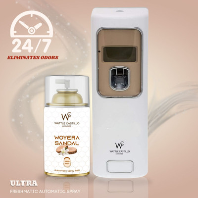 Wattle Castillo Automatic Air Freshener Dispenser & Woyera Sandal Refill-265ml(Dispenser+Refill) Automatic Spray, Diffuser Set Automatic Air Freshener Dispenser And Refill(2 Units)