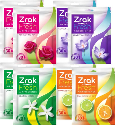 Zrak Fresh (Oranges'N'Lemons, Lovely Lavender, Refreshing Rose, Joyful Jasmine) Blocks Pocket Air Freshener(8 x 1 Units)