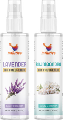 Influtive Original Lavender & rajnigandha Air Freshener For Home,Car & Office Spray Combo of 2 Air Spray- Orig 100ml Each for Freshener Home, Car & Office Spray (2 x 100ml)(2 x 100 ml)