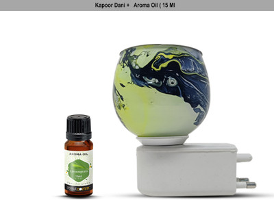 PeepalComm R3 Printed Electric Kapoor Dani Camphor Diffuser Lamp with 1 15ml Lemon Grass Aroma Oil, Diffuser Set Premium Unique Marble Design Green Electric Air Freshener Kapoordani Night Lamp with Switch to Toggle Between Burner and Lamp With 1 Aroma Oil 15ml Lemon Grass R1(1 Units)