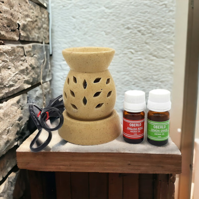 oberlo rose,leomgrass Diffuser Set Electric Aroma Diffuser/Burner Matt yellow Aroma Diffuser, Fragrance: Rose, Lemongrass(2 x 0.5 Units)