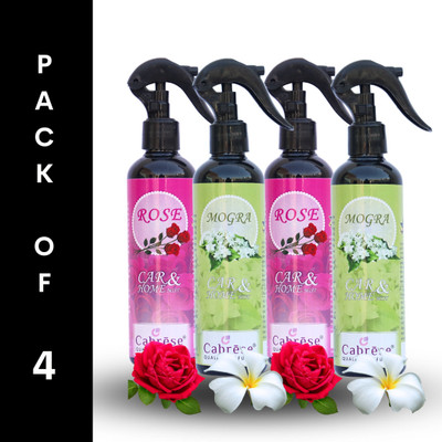 CABRESE Rose, Rose, Mogra, Mogra Car Freshener Spray Black bottle packaging premium room freshener(4 x 250 ml)