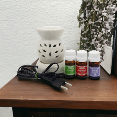 oberlo rose,lemongrass,lavendar Diffuser Set Ceramic Home décor white Aroma Diffuser with rose lemongrss,lavendar Aroma Oil Burner for Home, Office , Aromatherapy 30ml(2 x 0.5 Units)