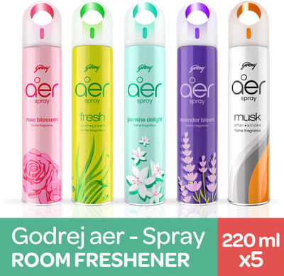 Godrej Musk After Smoke-Rose Blossom-Jasmine Delight-Lavender Bloom-Fresh Lush Green Spray | Spray Pack(5 x 220 ml)