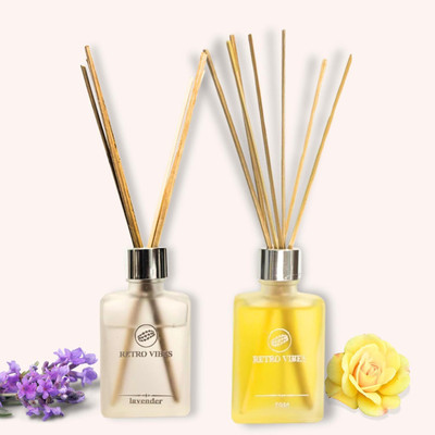 Retro Vibes Rose and Lavender Reed Diffuser Set with 7 Bamboo Sticks Diffuser Set Rose and Lavender Reed Diffuser Set with 7 Bamboo Sticks(2 x 30 ml)