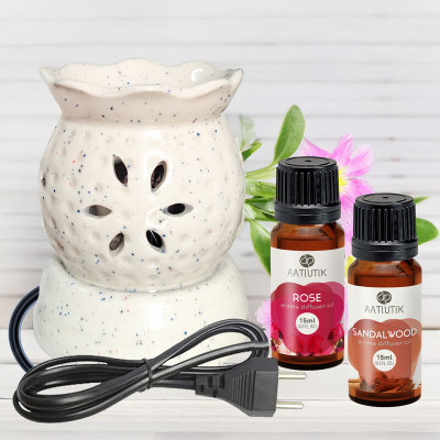 Aatiutik Sandalwood and Rose Fragrance Aroma Oils with Ceramic Electric Oil Burner Diffuser Set Sandalwood and Rose Aroma Oil with Electric Diffuser for Home Fragrance(30 ml)