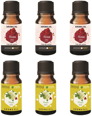 PeepalComm High Scented Aroma Oil Mogra L.Grass Set Of 6 For Freshener 3-3 Combo Aroma Oil, Refill, Diffuser Home Gift Scented Aroma Oil for Diffuser, Burner Kapoordani Set of 6 - Fragrance Scent - Mogra & Lemon Grass- Best for Home Office, Cool Mist Large Rooms, Bedroom, (Each 10ml) S19(60 ml) PeepalComm High Scented Aroma Oil Mogra L.Grass Set Of 6 For Freshener 3-3 Combo Aroma Oil, Refill, Diffuser Home Gift Scented Aroma Oil for Diffuser, Burner Kapoordani Set of 6 - Fragrance Scent - Mogra & Lemon Grass- Best for Home Office, Cool Mist Large Rooms, Bedroom, (Each 10ml) S19(60 ml)