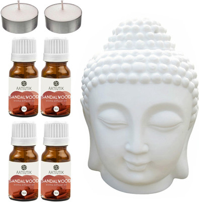 Aatiutik Tlight Buddha Head, Sandalwood Diffuser Set AT-2TL_4SW(7 x 5.71 ml)