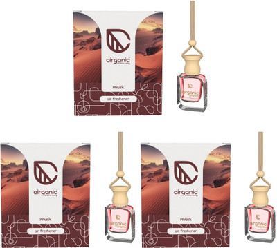 Airganic Aroma Swing Combo Offer: Musk Pack of 3 Car Freshener Diffuser Aroma Swing Combo Offer: Musk Pack of 3 | Aroma with Essential Oils in Glass Bottle with Wooden Diffuser Lid| Car Hanging Accessories| Car Accessories Interior(3 x 10 ml)