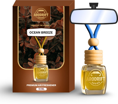 AroDrift Ocean Breeze Aroma Oil, Diffuser Set, Refill Premium Hanging Car Perfume Pack Of 1 Ocean Breeze Last Up to 30 Days Car Accessories Natural Essential Fragrance Oils in Glass Bottle with Wooden Diffuser Lid 15ML(15 ml)