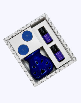 Floryn decor Lavender Diffuser Set Aroma Oil Burner Diffuser Gift Set ( Ceramic Oil Burner with 2 Aroma Oils 10ml each and 2 coloured Tea Light Candle)(1 Units)