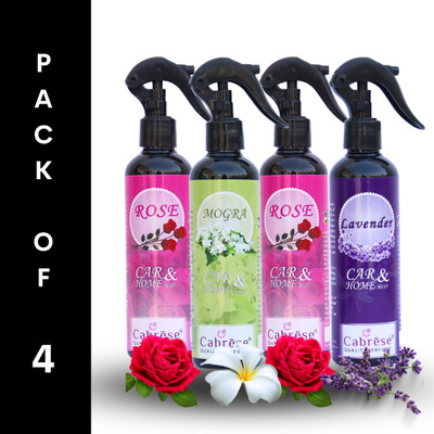 CABRESE Rose, Rose, Mogra, Lavender Car Freshener Spray Black bottle packaging premium room freshener(4 x 250 ml)