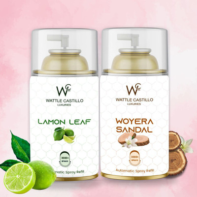 Wattle Castillo Fresh Smell Lemon Leaf And Woyera Sandal Automatic Spray Room Freshener Refill 300ml Air Freshener Refilled(2 x 265 ml)