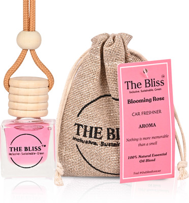 The Bliss Car Air Freshener in Glass bottle with Wooden Diffuser Lid (Blooming Rose) Diffuser Car Perfume | Air Freshener with Essential Oils Long lasting Fragrance in Glass bottle with Wooden Diffuser Lid | Car Freshener 10ml (Blooming Rose)(10 ml)