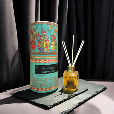 GLOBAL AROMA Reed Diffuser Set Lemon Grass Fragrance Diffuser Set CUBE-LEMONGRASS-100ML W-FIBER(100 ml)