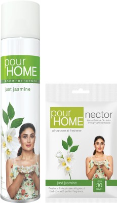 POUR HOME Jasmine Room Freshener 220 ml and Nector Pocket Fragrance gel Blocks 10 g Spray(230 ml)