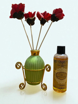 IMPERIUM AROMA Jasmine Reed Diffuser Set (Ceramic Pot with Golden Brass) Rattan Reeds Based Diffuser Oil-100 ml, Floral Relaxing Scent for Bedroom, Living Room & Office(1 Units)