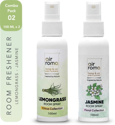 Airroma Lemongrass and Jasmine Air Freshener Spray (200ml) | Long-Lasting Spray, Blocks(2 x 100 ml)