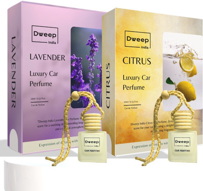 Dweep India Lavender Car Perfume Car freshener, Citrus Car Perfume Air freshener hanging Diffuser Lavender & Citrus Car Perfume, Fresh Aroma, Air Freshener, Car Fragrance(2 x 10 ml)