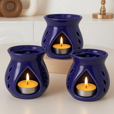 Floryn decor Ceramic Diffuser with 3 Tealight Candles For Fragrance, Aromatherapy Gift Blue Diffuser Set Ceramic Diffuser with Tealight Candle Aroma Burner Blue(3 x 1 Units)