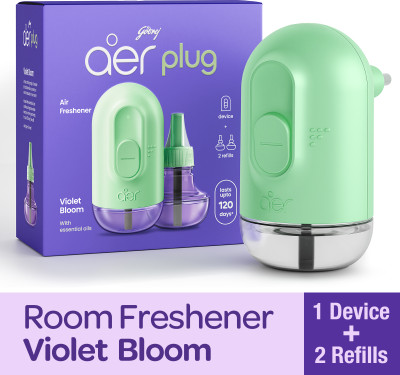 Godrej Aer Plug - Violet Bloom Refill Device + 2 Refills Electric Air Freshener(2 x 20 ml)