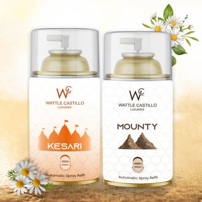 Wattle Castillo Luxuries Kesari Feel Temple Atmosphere, And Mitti Room Fresheners Refill, Automatic Spray 265ml Air Freshener Refilled(2 x 265 ml)