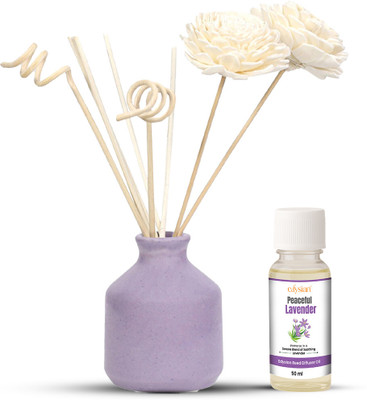 Edysian Lavender Diffuser Set Purple Ceramic Reed Diffuser Set – Round | Lavender Diffuser Oil with Natural Reeds | Home & Office Fragrance(50 ml)