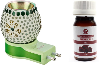 PSOUL ROSE Diffuser Set Combo V dic Electric Ceramic Burner Dani Night Lamp with ROSE Essential Oil , Positivity Vibes, Fragrance Perfume Diffuser for Home Office(Design & Color May Vary)(2 x 0.5 Units)