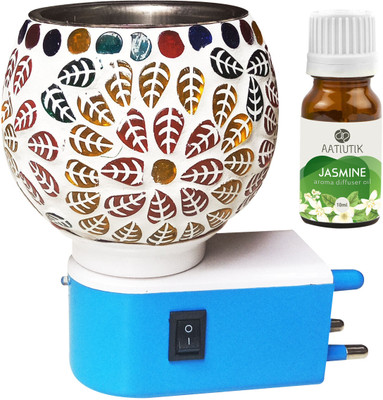 Aatiutik Jasmine Diffuser Set Air Freshner Oil Camphor Diffuser with On Off Switch Between Burner& Lamp With 1 Aroma Oil, Diffuser Multipurpose Ceramic Electric Kapurdani with Night Lamp Aroma Kapoor Dani(20 ml)