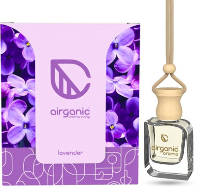 Airganic Aroma Swing-Lavender|Essential Oils in Glass Bottle with Wooden Diffuser Lid Car Freshener Diffuser Aroma Swing - Lavender - 10 ml |Aroma with Essential Oils in Glass Bottle with Wooden Diffuser Lid|Car Freshners|Premium Car perfume| Car Hanging Accessories| Car Accessories Interior(10 ml)