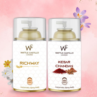 Wattle Castillo Luxuries Kesar Chandan Feel Temple Atmosphere, And RichwayImported Refill, Automatic Spray 300ml Air Freshener Refilled(2 x 265 ml)