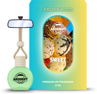 AroDrift Golden Wood Aroma Oil, Diffuser Set, Refill Premium Hanging Car Perfume Pack Of 1 Golden Wood Last Up to 30 Days Car Accessories Natural Essential Fragrance Oils in Glass Bottle with Wooden Diffuser Lid 15ML(15 ml)