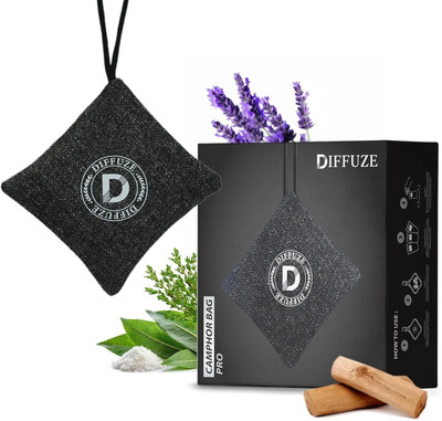 Diffuze Camphor Black Car Freshener Diffuser 4-in-1 Camphor Bag Pro | Luxury Air freshener Set | Long Lasting Home & Car Perfume | Car Air Purifier(1 Units)