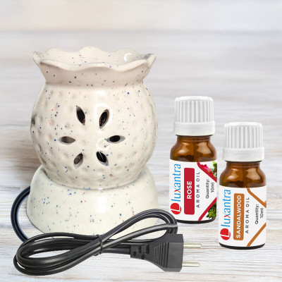 Luxantra Rose and Sandalwood Aroma Oils Diffuser Set with Ceramic Electric Fragrance Oil Burner (Rose and Sandalwood Aroma Oils)(20 ml)