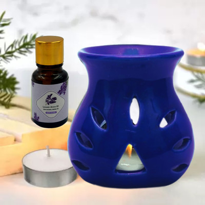 Home Delight Small Ceramic Blue Diffuser With 10ml Lavender Fragrance, One Tea Lights Candles Diffuser Set, Aroma Oil HD-S-Diffuser-Blue-Lavender-01(3 x 1 Units)
