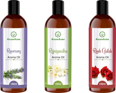 Asian Aura Rosemary, Rajnigandha, Rooh gulab Aroma Oil(3 x 100 ml)