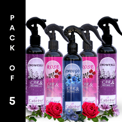 CABRESE Snowfall, Rose, Snowfall, Rose, Indigo Spray Black bottle packaging premium room freshener(5 x 250 ml)