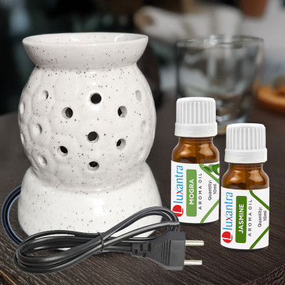 Luxantra Mogra and Jasmine Aroma Oils Diffuser Set with Ceramic Electric Fragrance Oil Burner Handmade(20 ml)