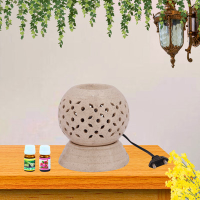 Jimkia Ceramic Electric Diffuser White, Round Shape Burner With 10 ML Rose/Lemongrass Aroma Oil, Diffuser, Diffuser Set White Round Shape Electric Diffuser - 6(3 x 3.33 ml)