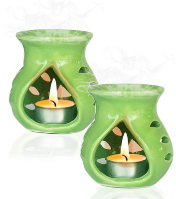 Floryn decor Ceramic Diffuser with 2 Tealight Candles For Fragrance, Aromatherapy Gift Green Diffuser Set 2 Ceramic Diffuser with 2 Tealight Candles(2 x 1 Units)