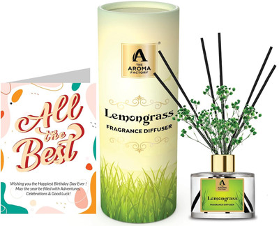 The Aroma Factory Lemongrass Diffuser Set All The Best Greeting Card &Reed DiffuserSet,Lemongrass (1 Box + 1 Card)(100 ml) The Aroma Factory Lemongrass Diffuser Set All The Best Greeting Card &Reed DiffuserSet,Lemongrass (1 Box + 1 Card)(100 ml)