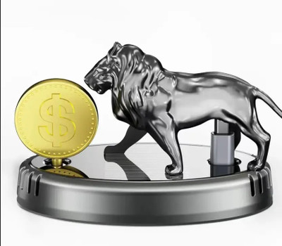 Iris Grape ® Solar Lion With Rotating Dollar Coin Perfume Fragrance (Gun Grey) Diffuser Lion With Dollar Coin Car Perfume(1 Units)